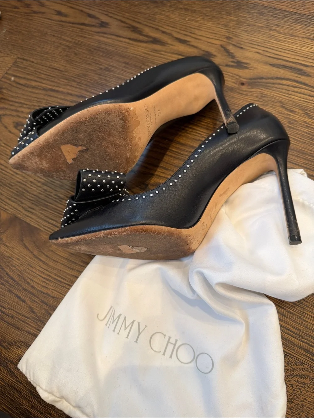 Jimmy Choo Black Studded Bow Pointed-Toe Pumps
